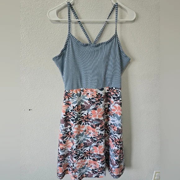 Pact Lake Blossoms/Lake Stripe Fit & Flare Strappy Dress XL - Picture 4 of 11